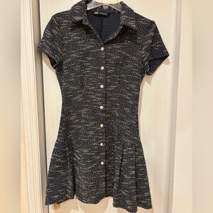 Zara navy short sleeve collared tweed mini dress
